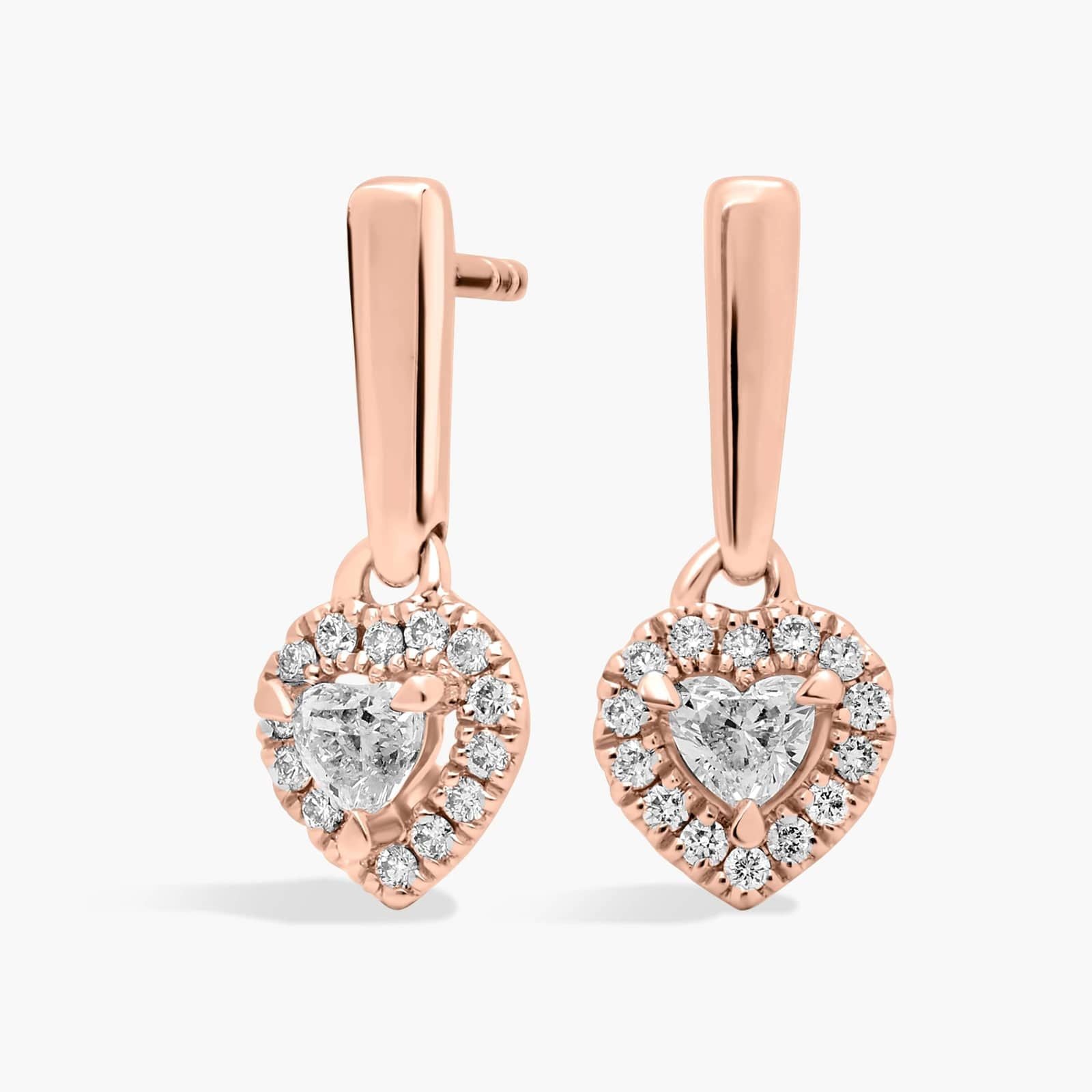 Heart-Shaped Diamond Halo Drop Earrings