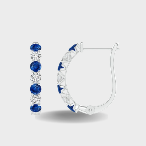 Sapphire and Diamond Huggie Hoop Earrings