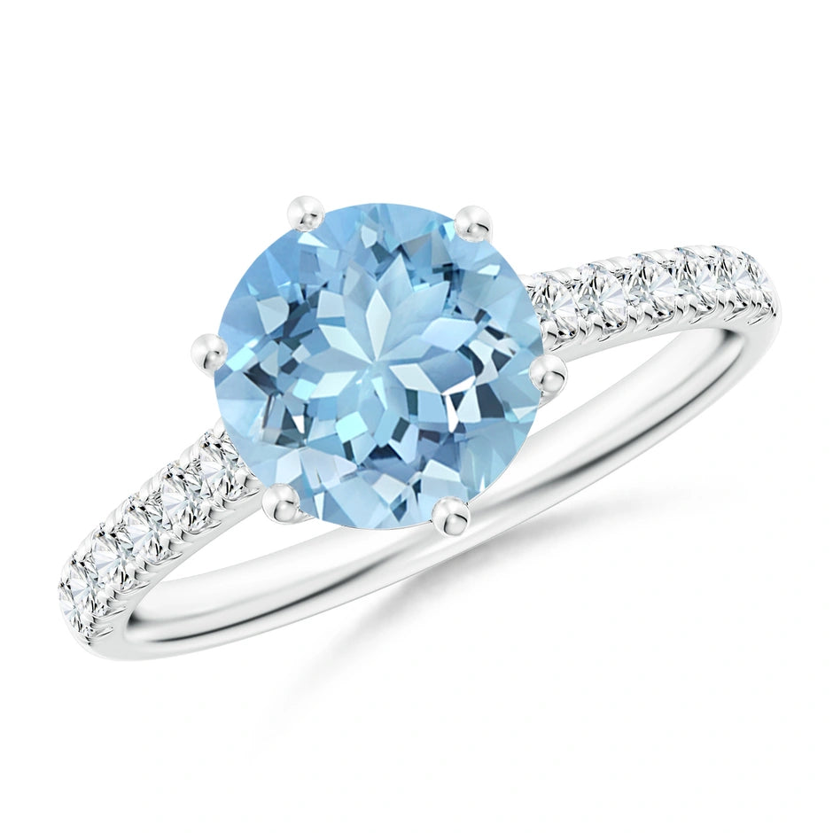 Aquamarine Solitaire Engagement Ring with Diamond Accents