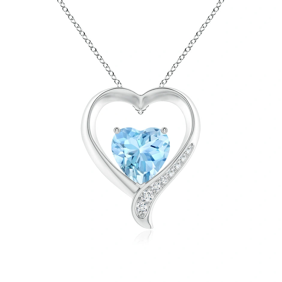 Aquamarine and Diamond Open Heart Pendant