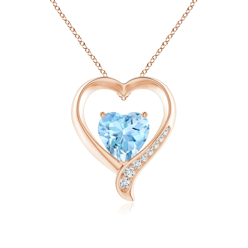 Aquamarine and Diamond Open Heart Pendant