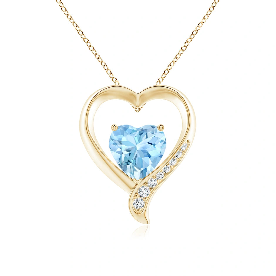 Aquamarine and Diamond Open Heart Pendant