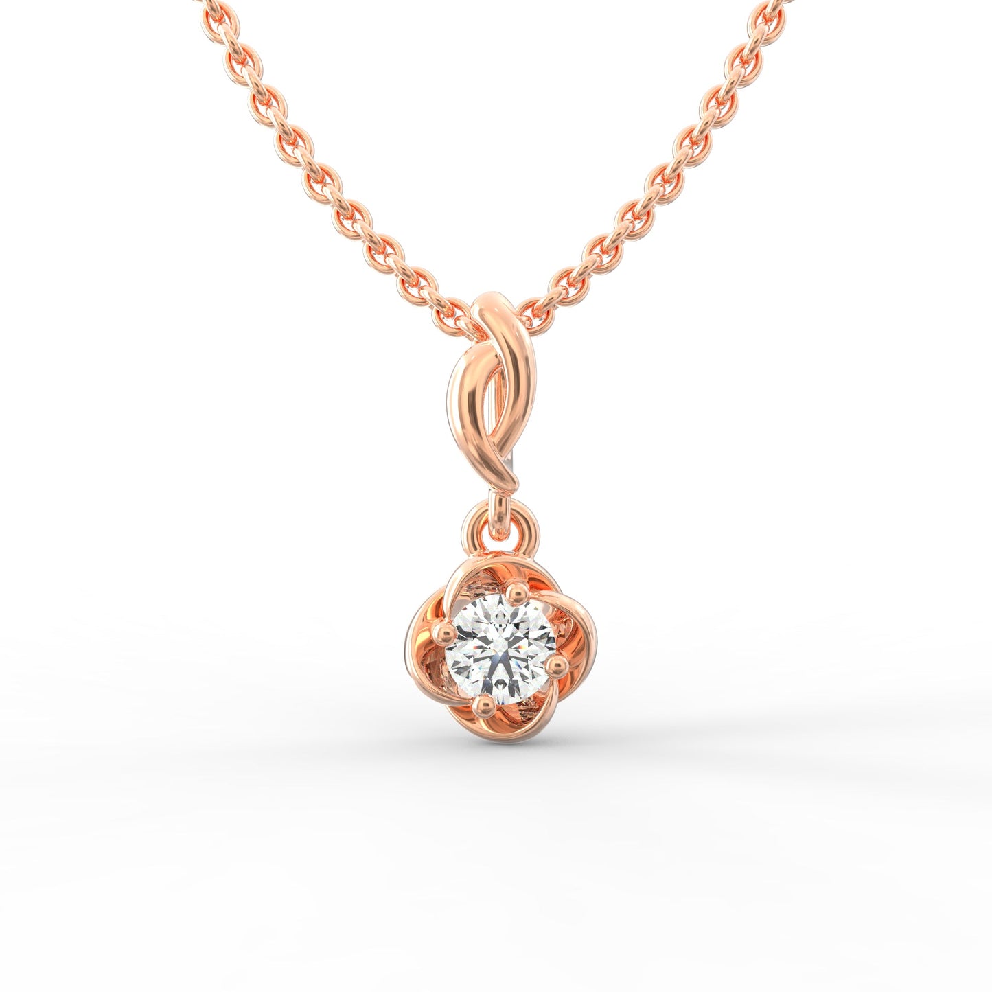 Radiant Elegance: Swirling Gold Solitaire Pendant with Lab-Grown Diamond