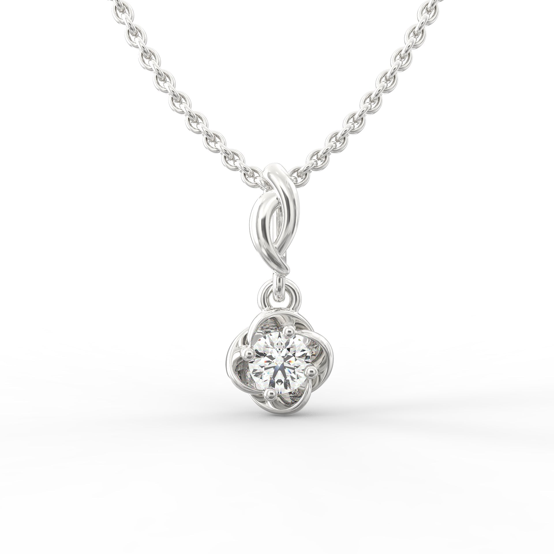 Radiant Elegance: Swirling Gold Solitaire Pendant with Lab-Grown Diamond