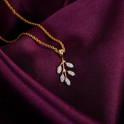 Gold Majestic Branches Diamond Pendant WIth Chain