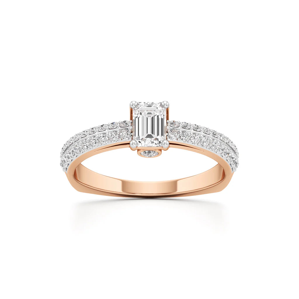 Emerald Cut Solitaire with Pave Accent Ring
