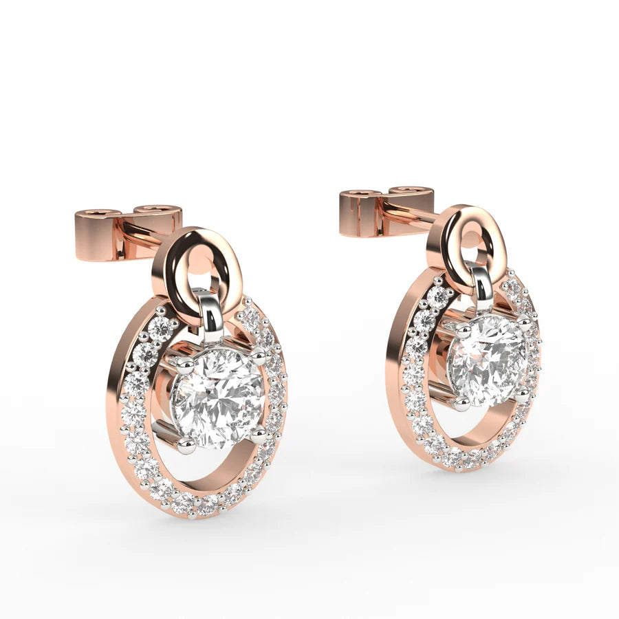 Oval Shaped Halo Diamond Studs Earrings