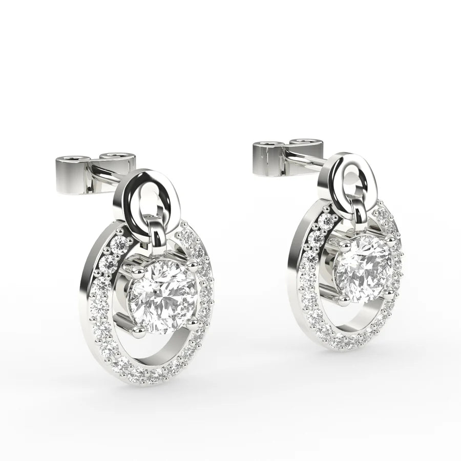 Oval Shaped Halo Diamond Studs Earrings