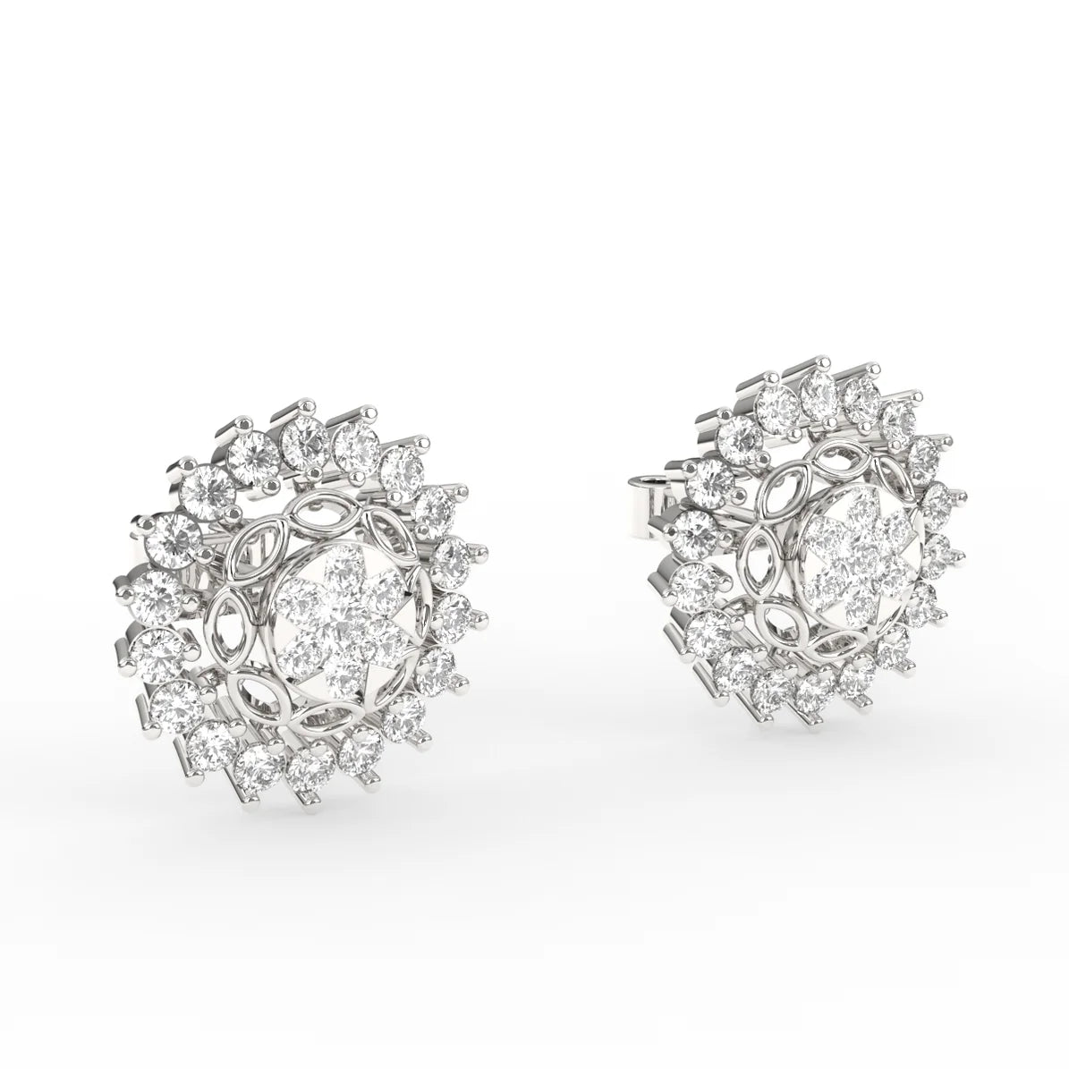 Lavish Floral Diamond Studs Earrings