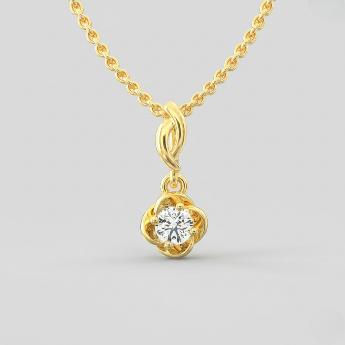 Radiant Elegance: Swirling Gold Solitaire Pendant with Lab-Grown Diamond