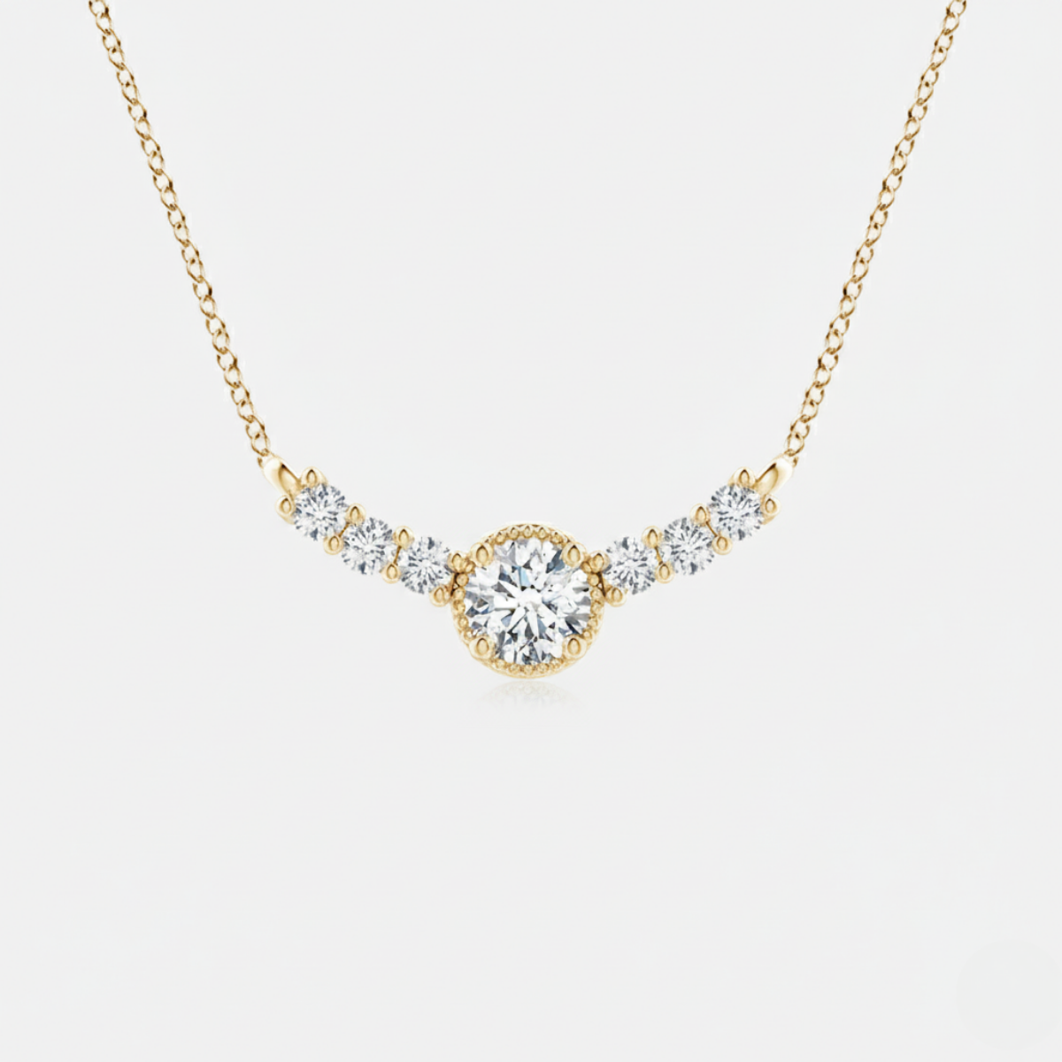 Vintage Inspired Diamond Curved Bar Pendant with chain