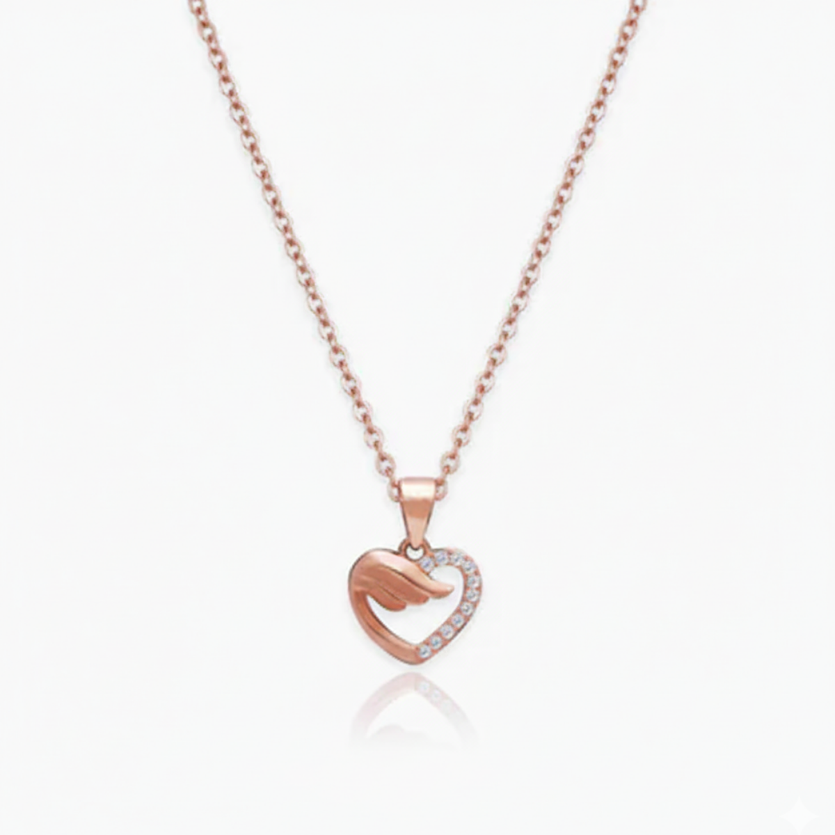 Rose Gold Winged Heart Pendant with Link Chain
