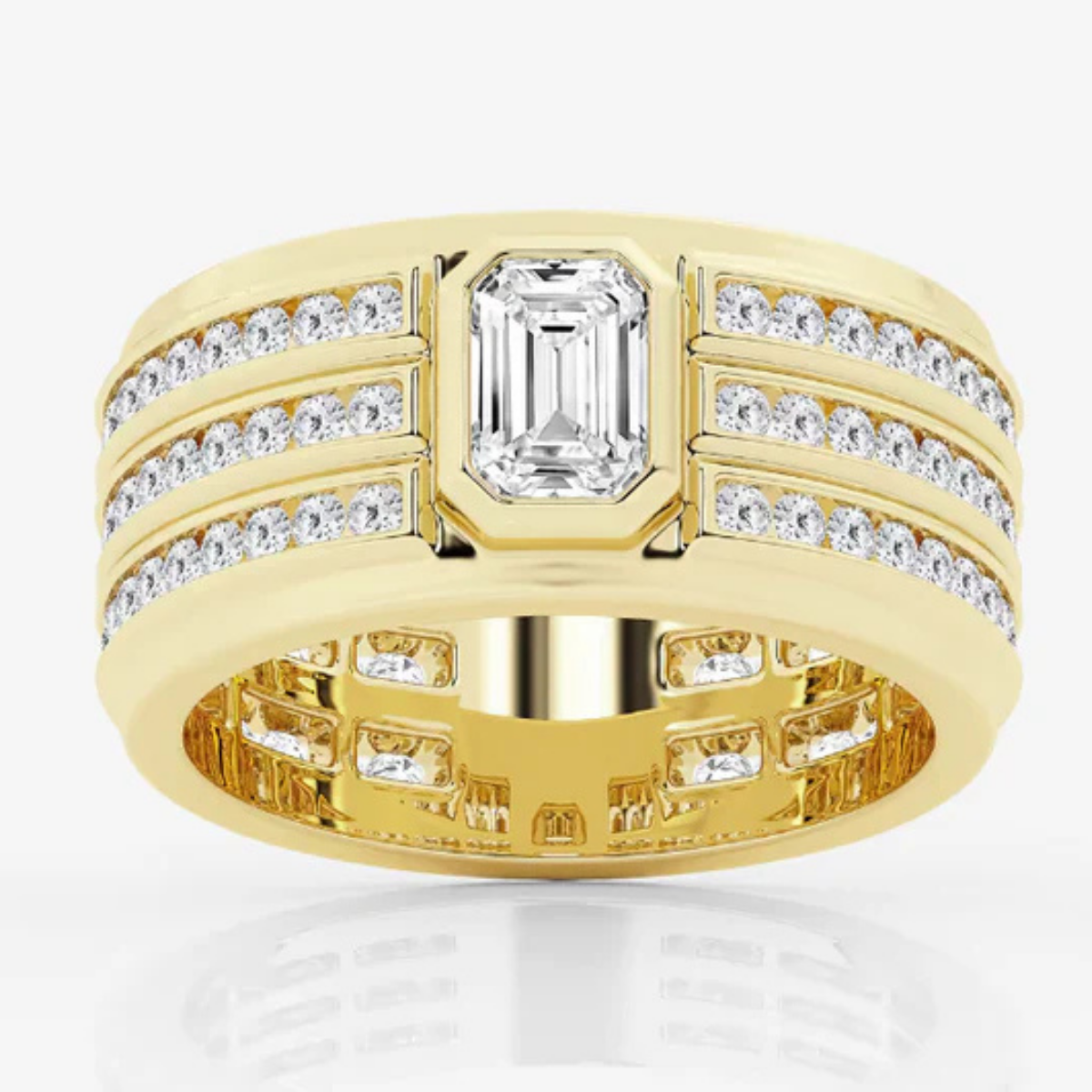 Emerald Diamond Men's Three Row Eternity Band