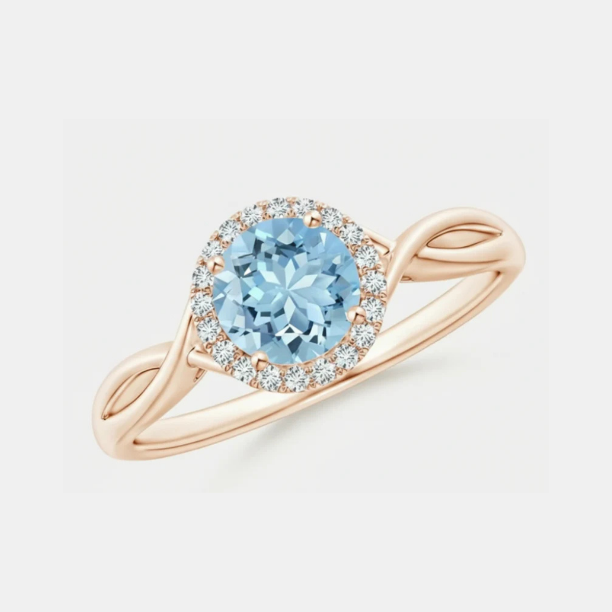 Round Aquamarine Halo Ring with Criss Cross Shank
