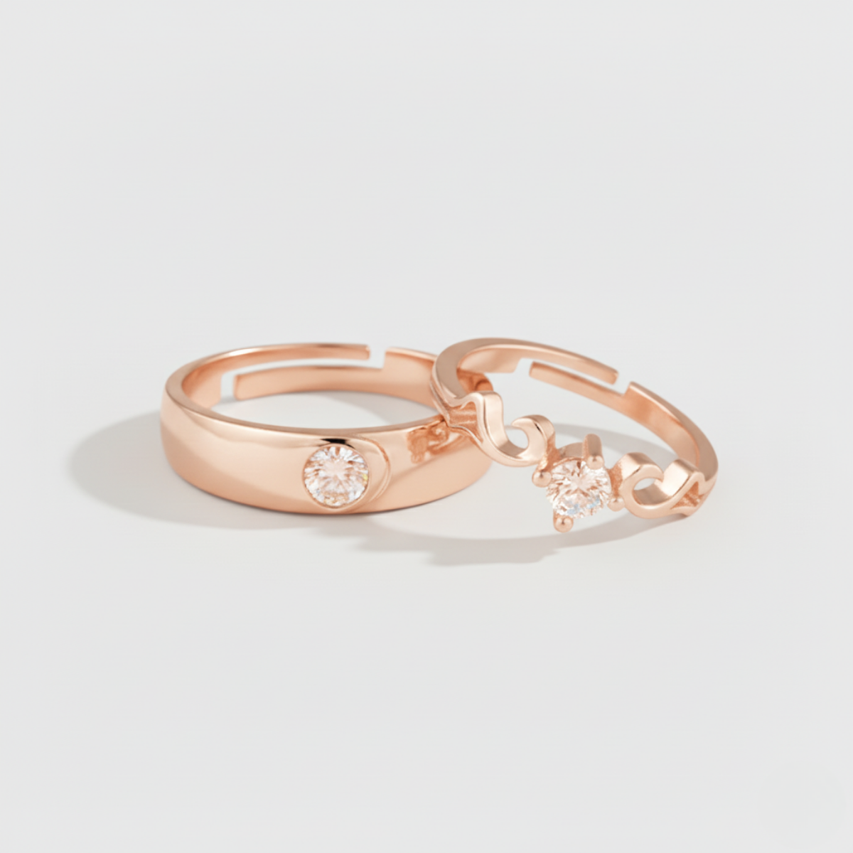 Golden Glowing in Love Couple Rings