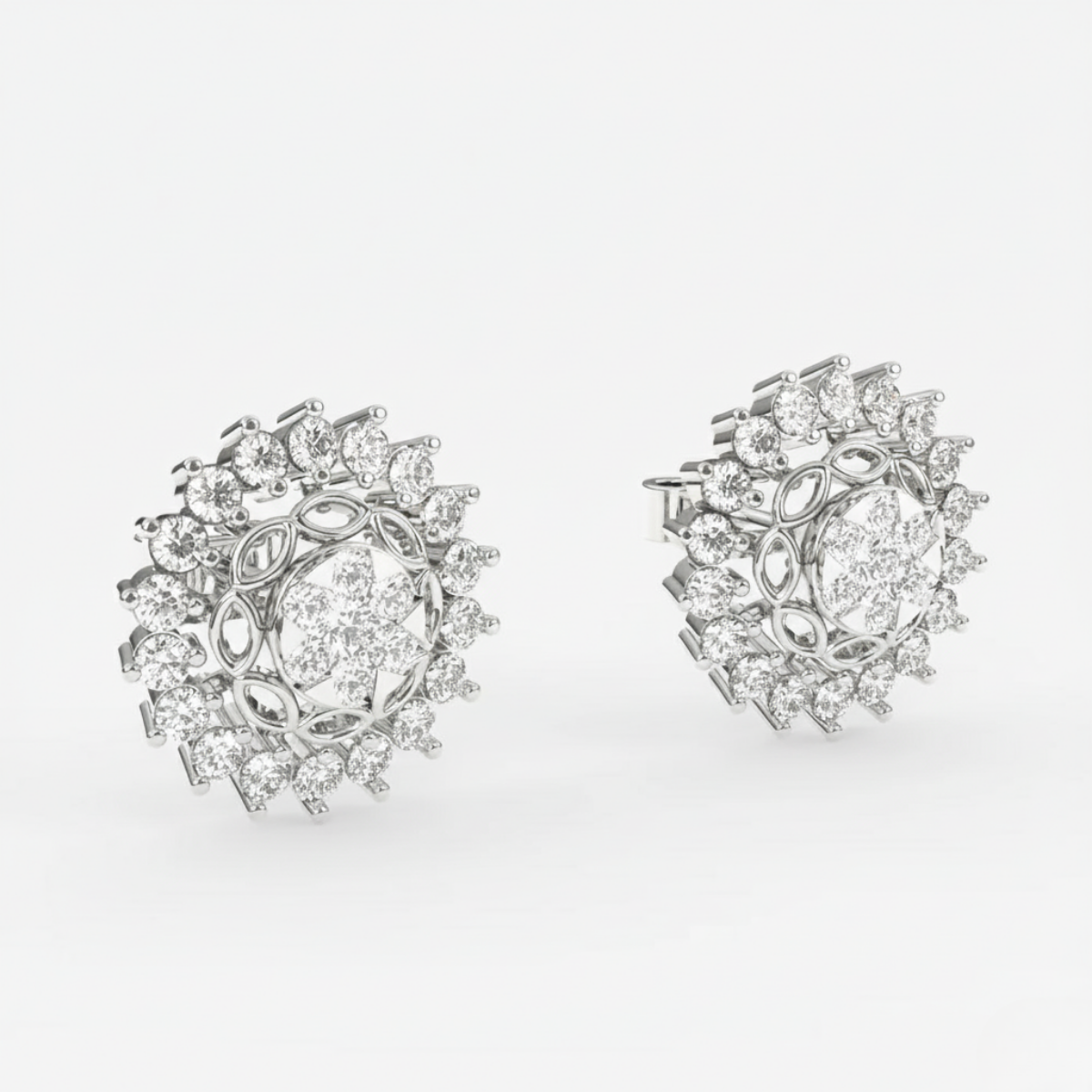Lavish Floral Diamond Studs Earrings