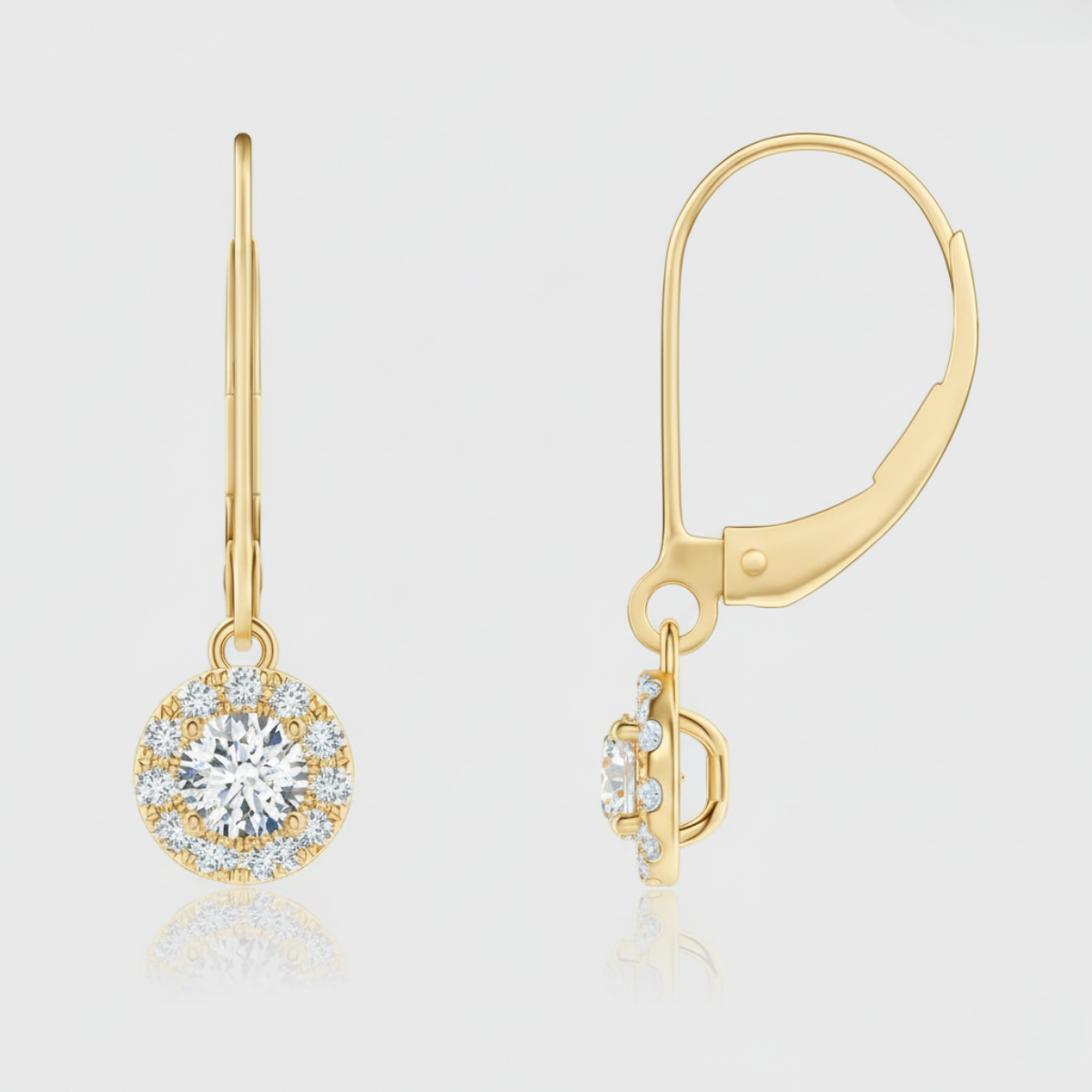 Round Diamond Dangle Earrings with Halo