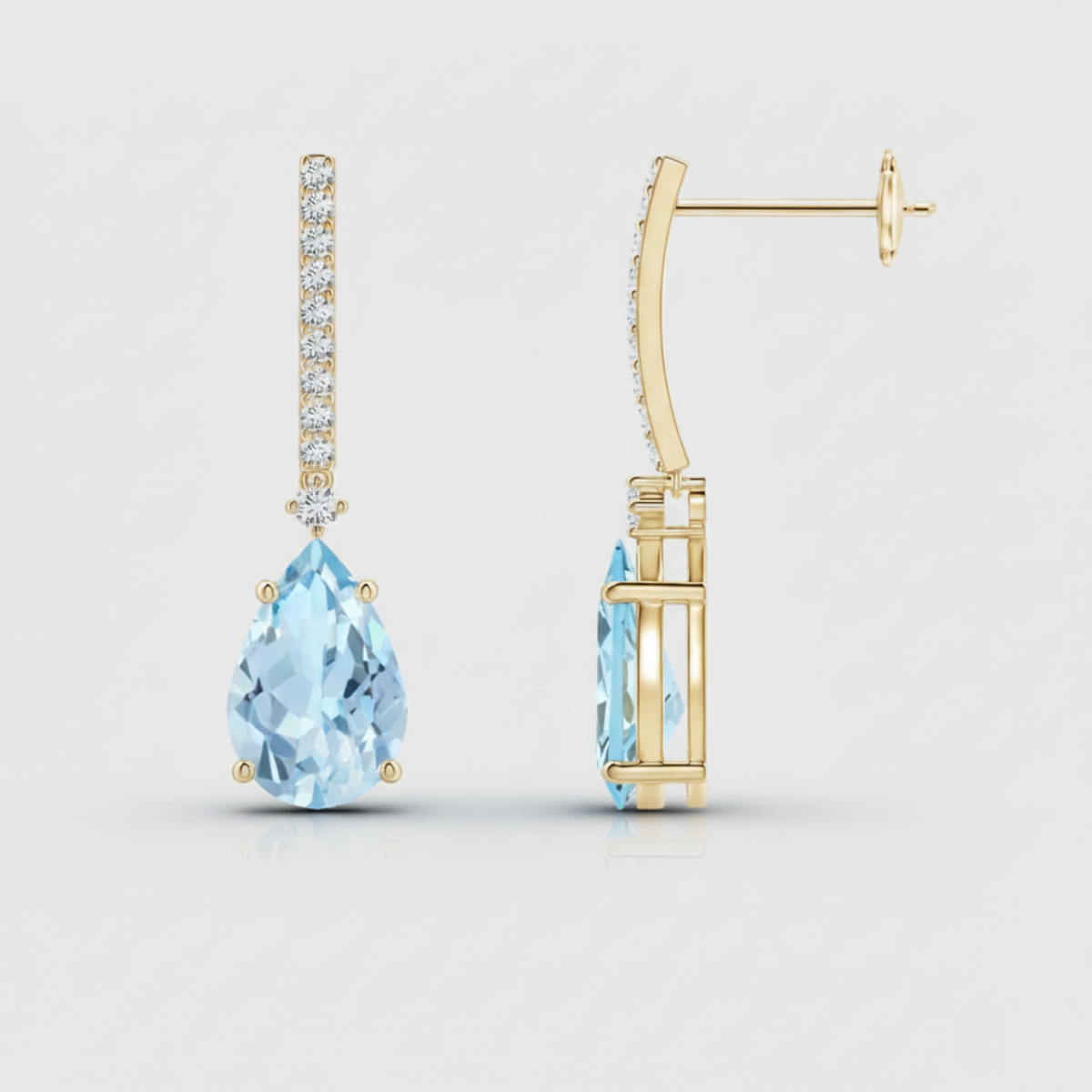 Solitaire Pear Aquamarine Drop Earrings with Diamonds