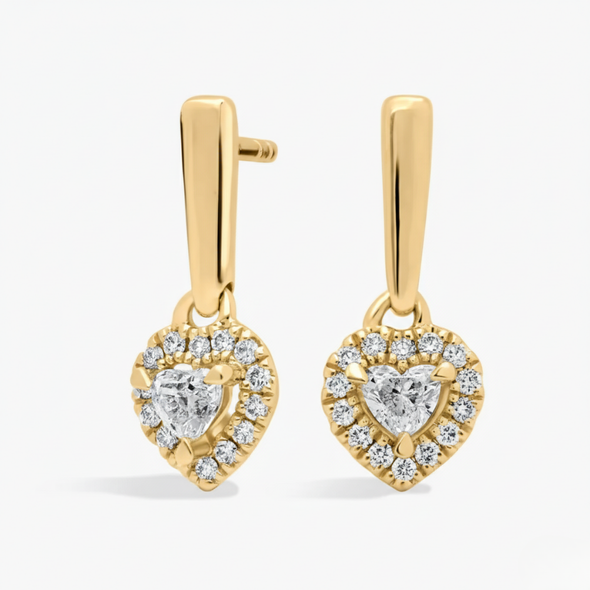 Heart-Shaped Diamond Halo Drop Earrings