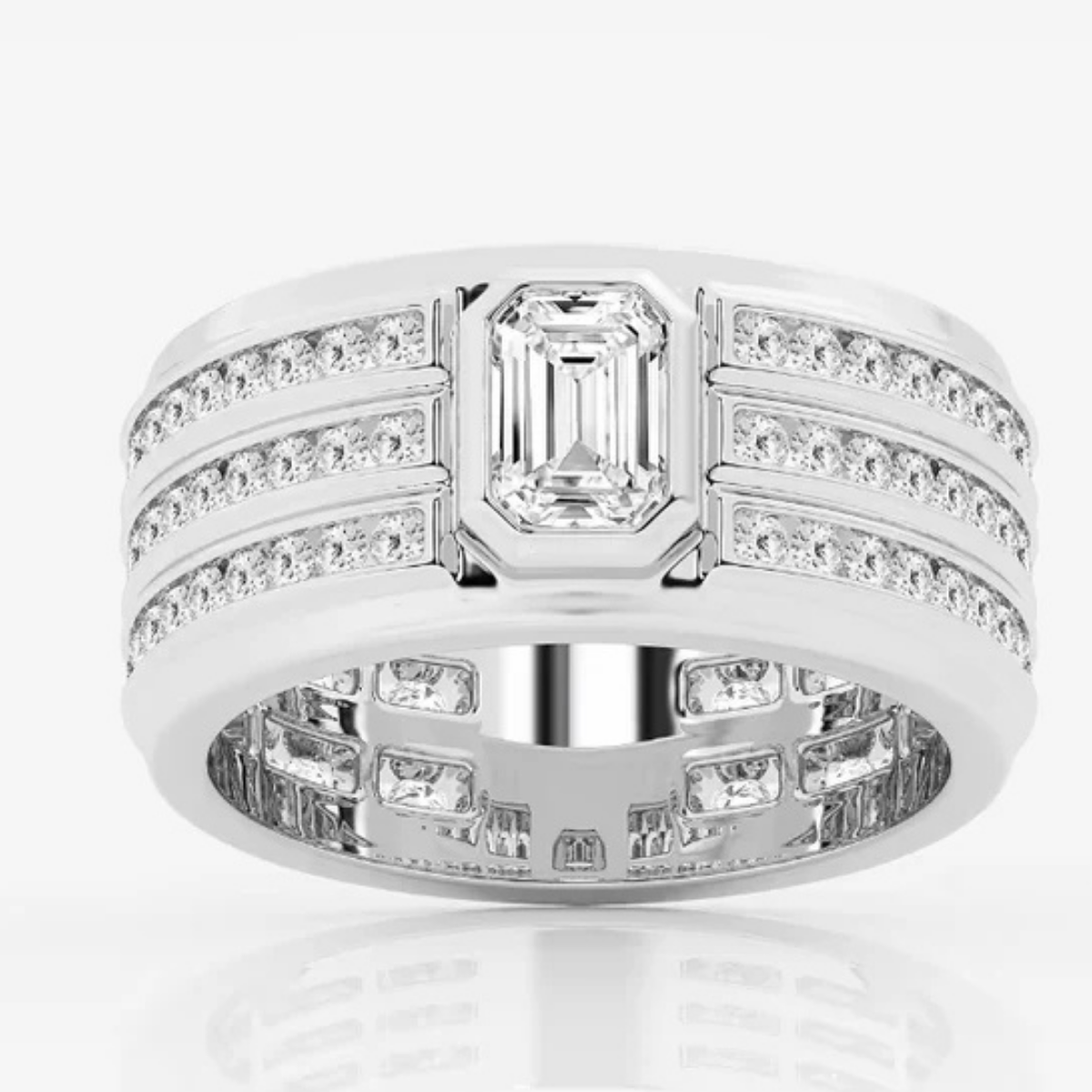 Emerald Diamond Men's Three Row Eternity Band