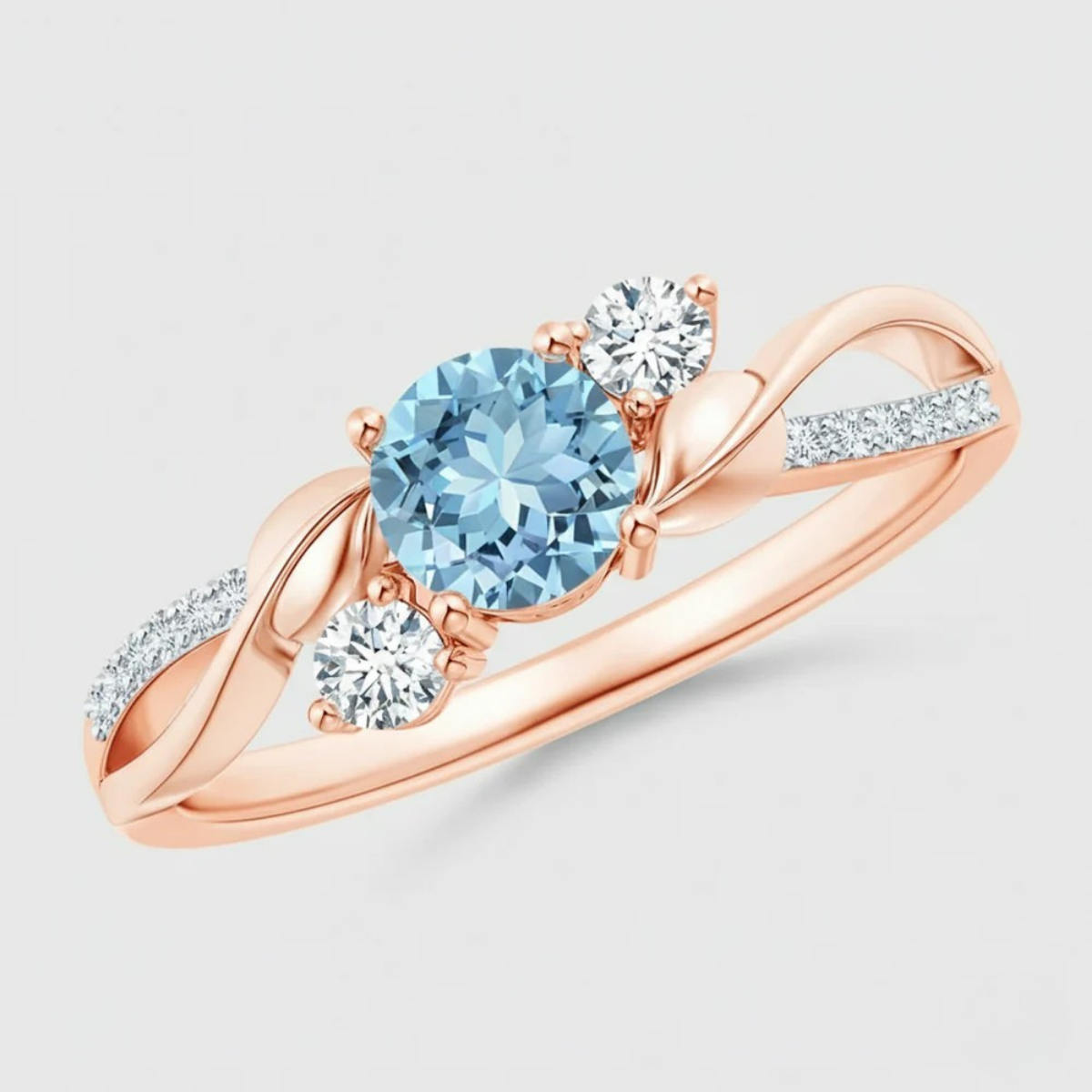 Aquamarine and Diamond Twisted Vine Engagement Ring