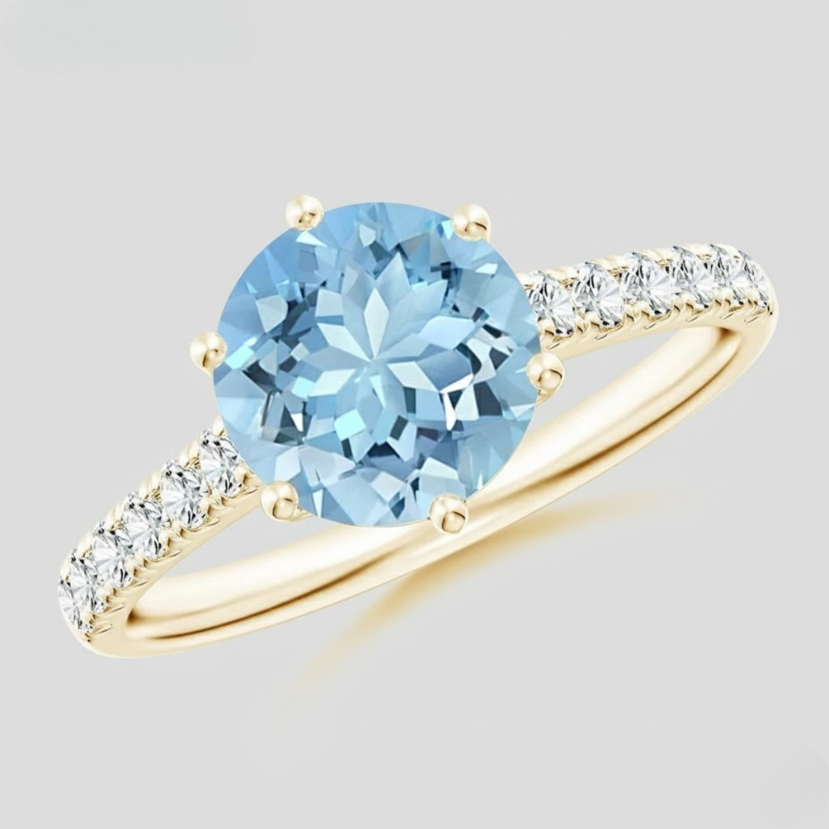 Aquamarine Solitaire Engagement Ring with Diamond Accents