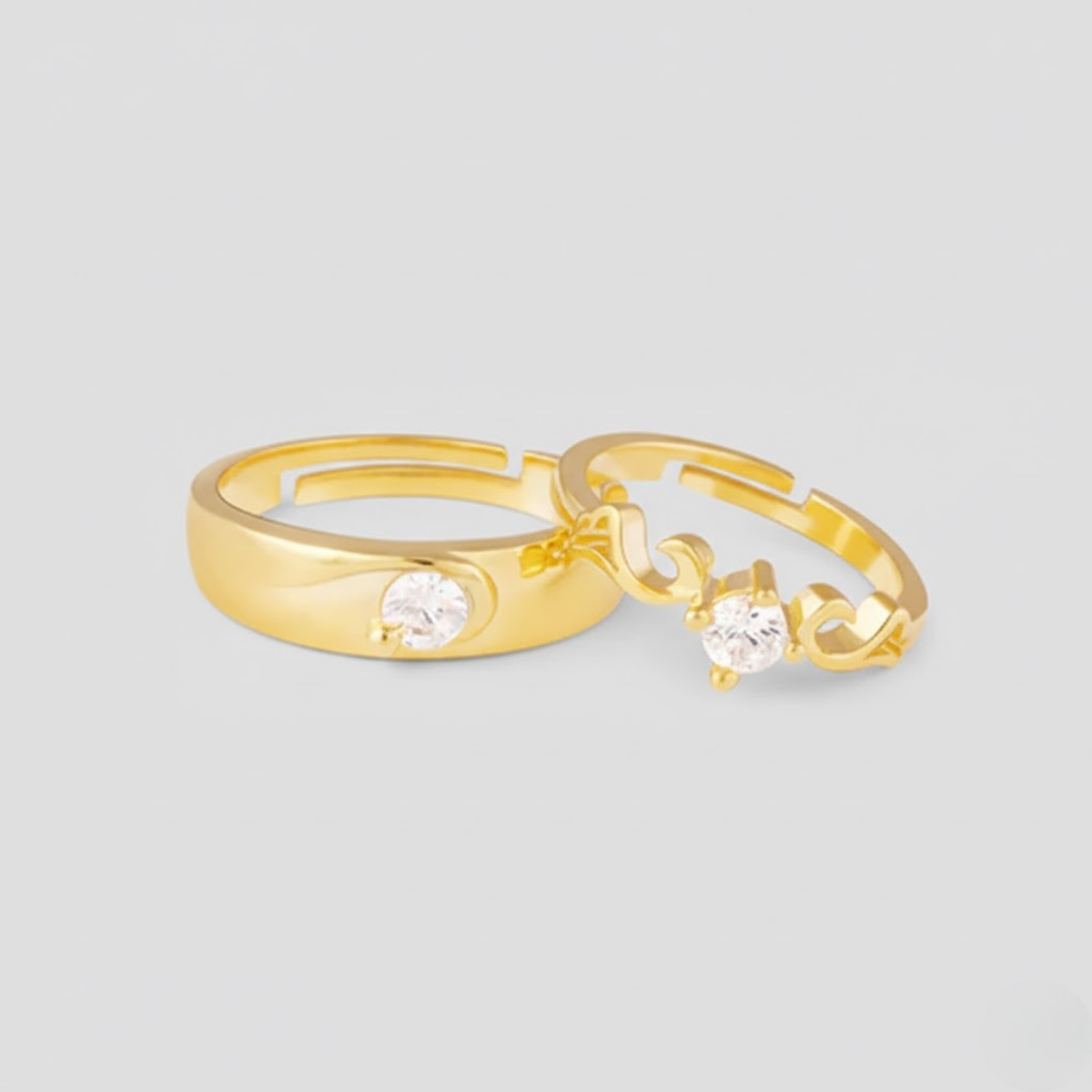 Golden Glowing in Love Couple Rings