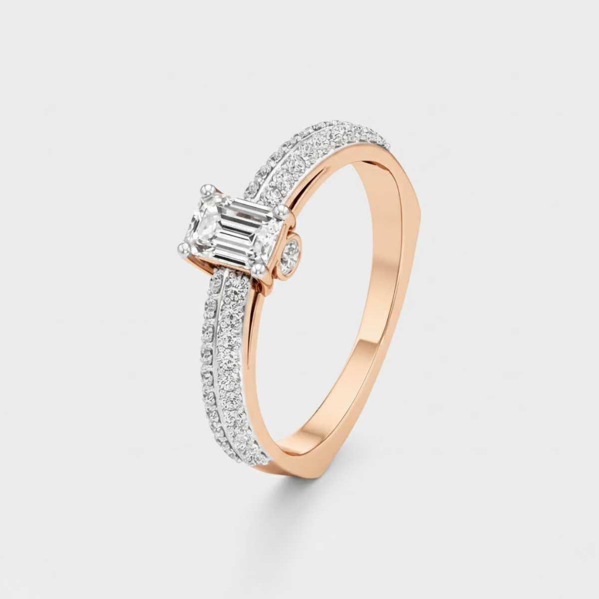 Emerald Cut Solitaire with Pave Accent Ring