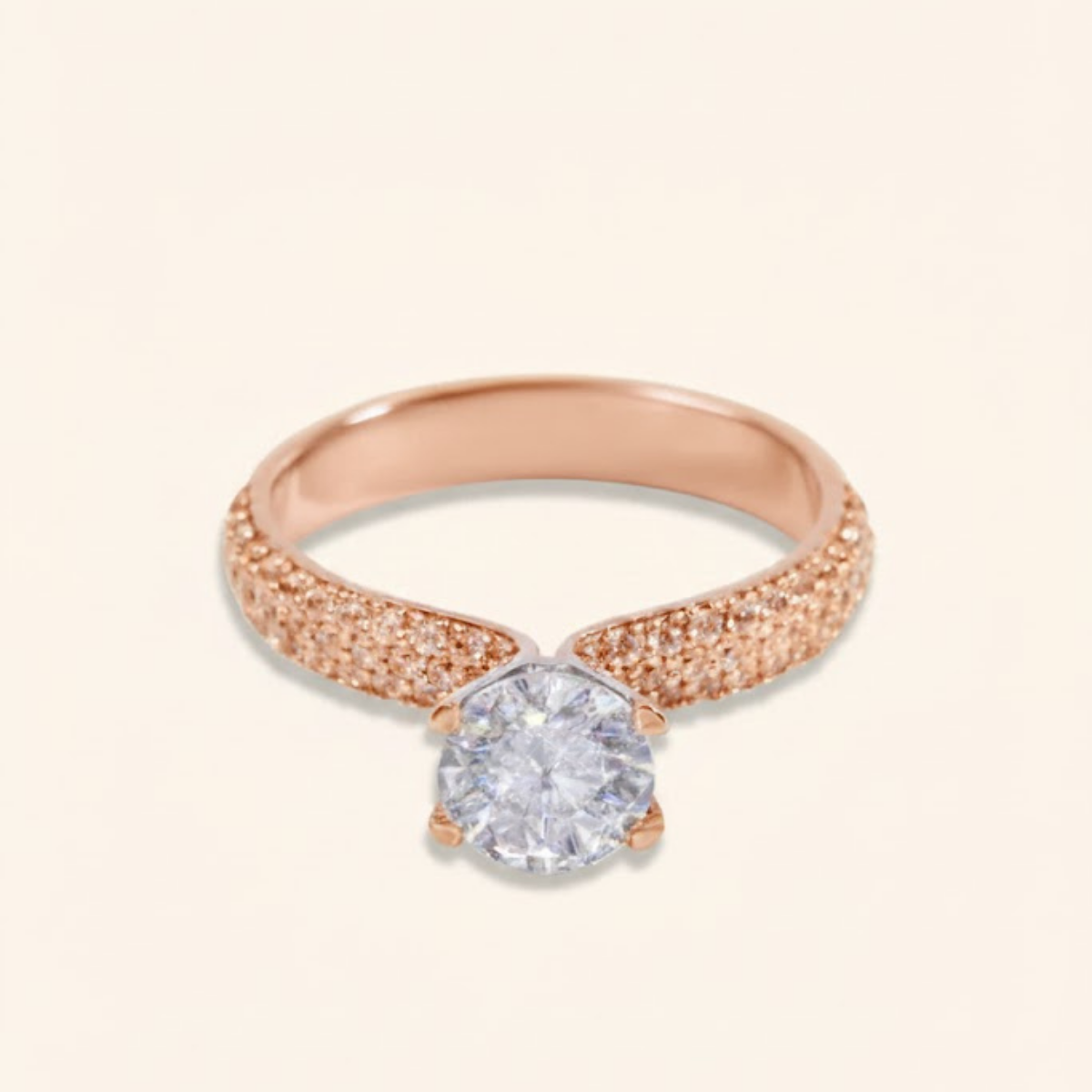 AURORA TRIPLE PAVE RING WITH A ROUND SOLITAIRE