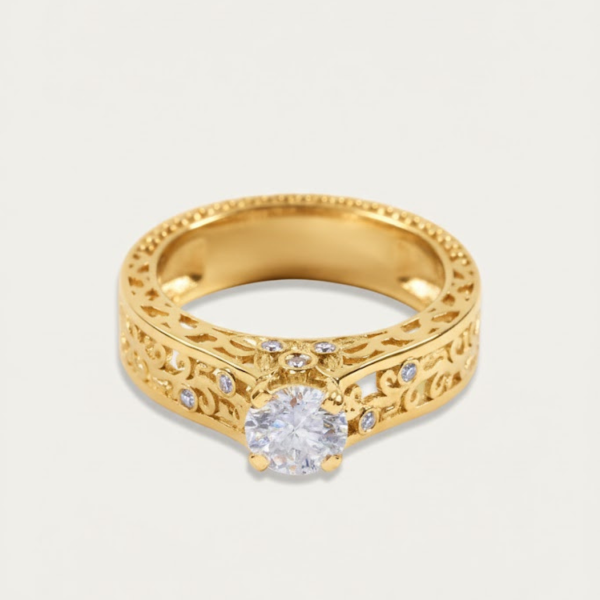 Isabella Vintage Ring with a Round Solitaire