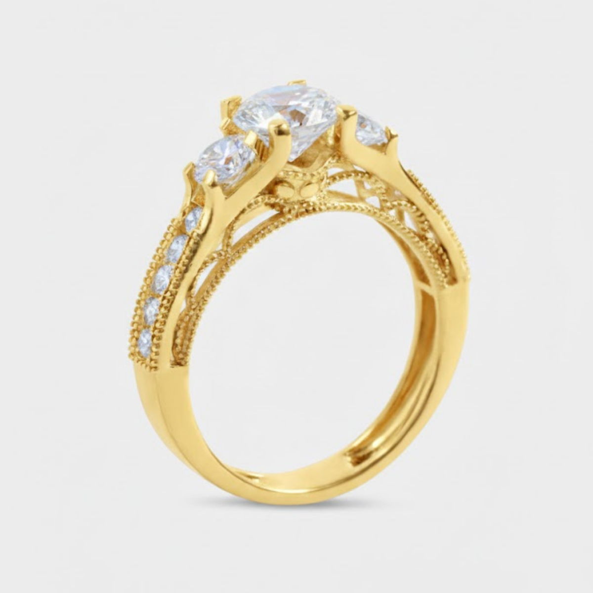 Ahania Trilogy Round Brilliant Solitaire Pave Ring