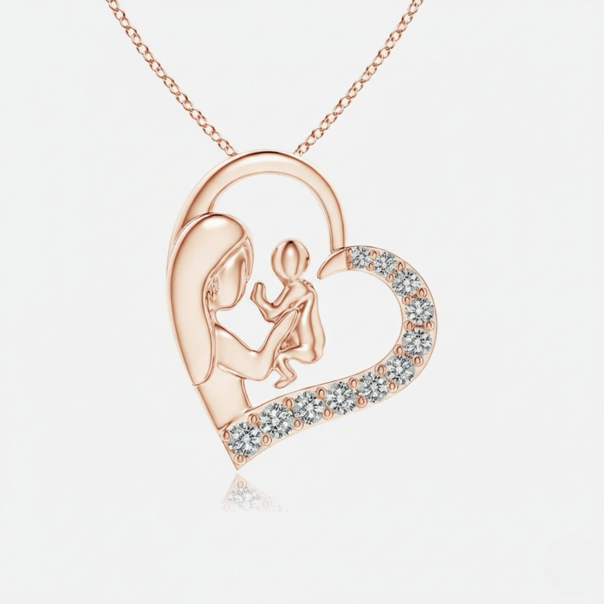Diamond Heart Mother & Baby Pendant