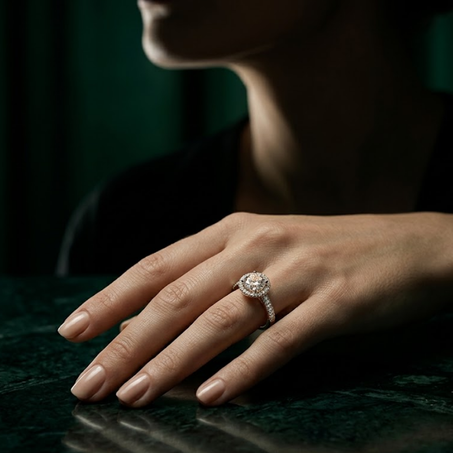 Halo Engagement Ring with Brightband