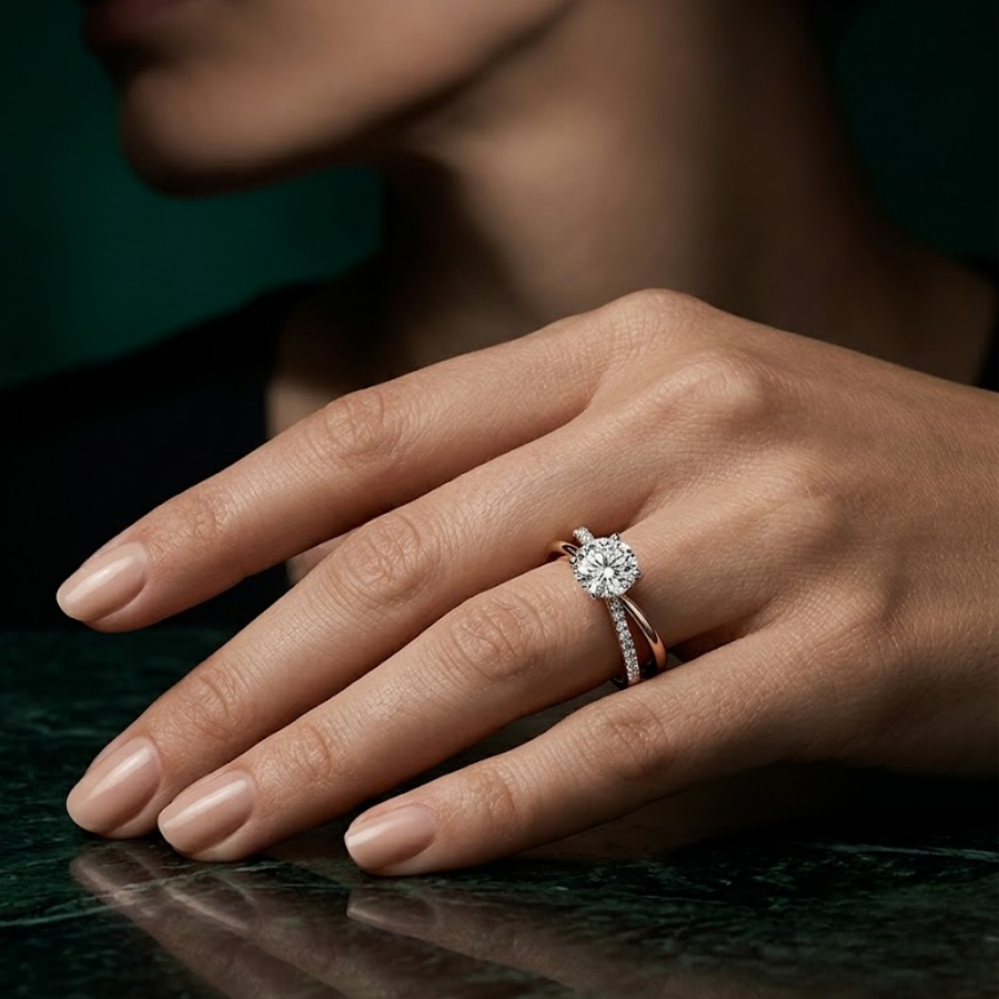 Round Solitaire Bypass Ring with Alina Accents