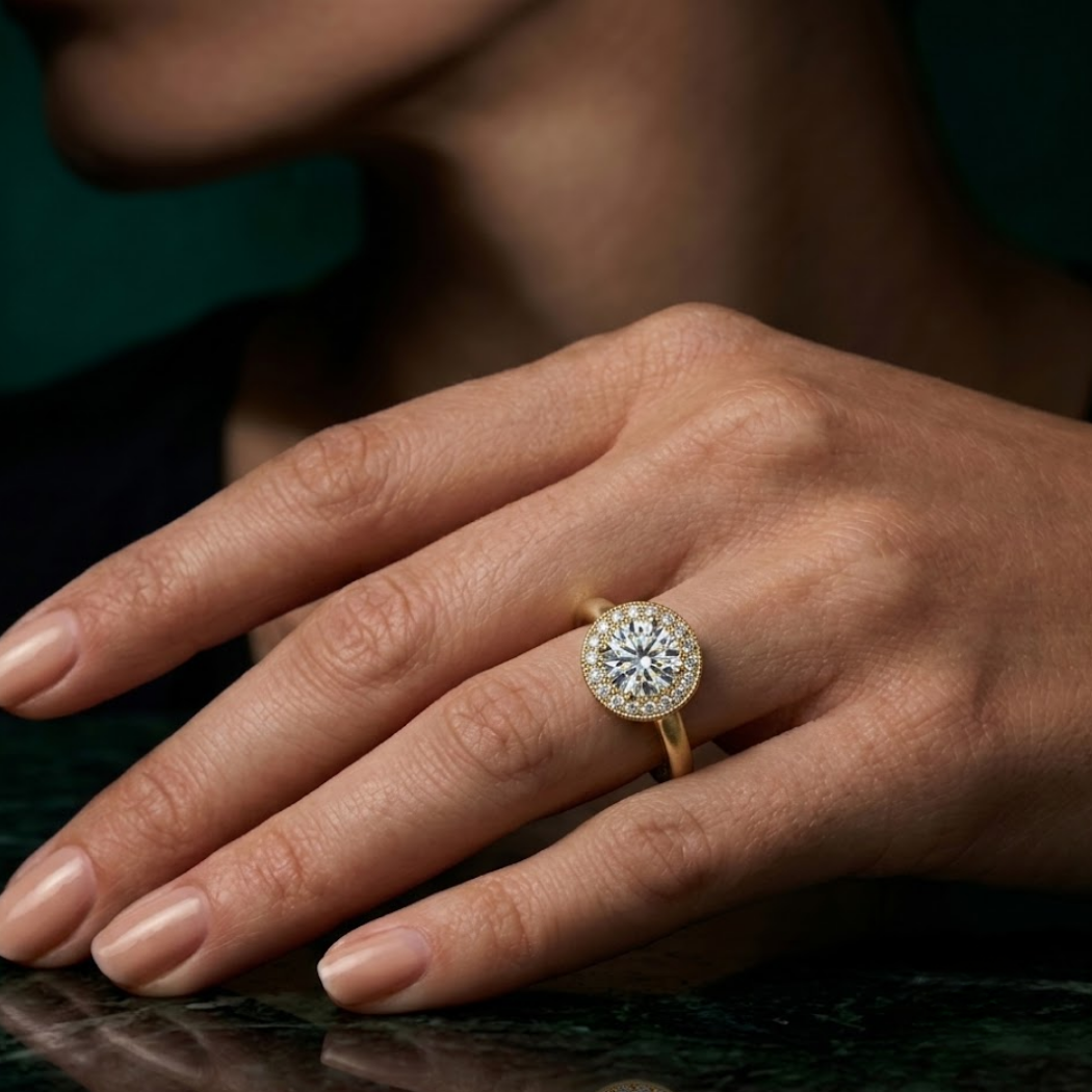 Round Halo Solitaire Diamond Engagement Ring
