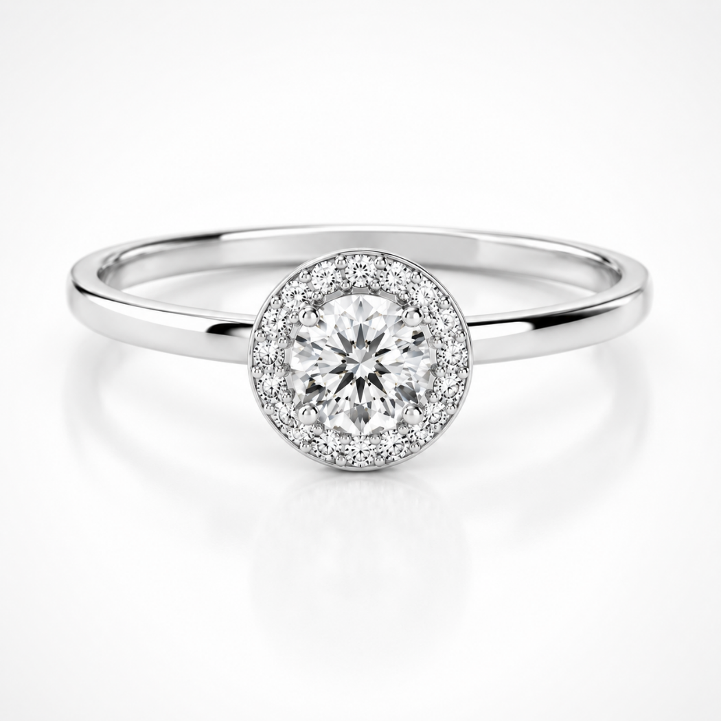 Round Halo Solitaire Diamond Engagement Ring