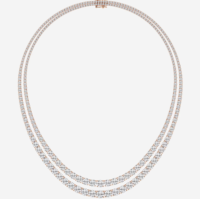 40 ctw Round Lab Grown Diamond Double Row Tennis Necklace