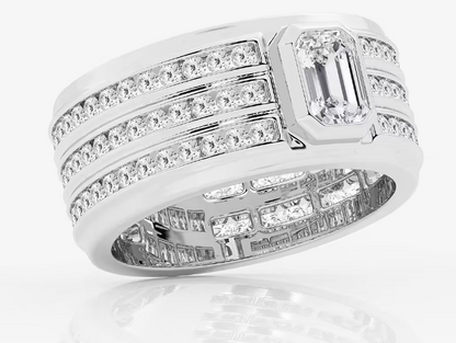 Emerald Diamond Men's Three Row Eternity Band