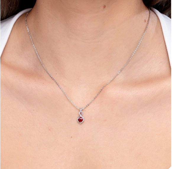 Ruby Infinite Heart Pendant with Diamonds