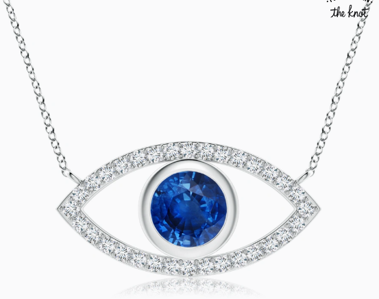 Blue Sapphire Evil Eye Pendant with Diamond Accents with Chain