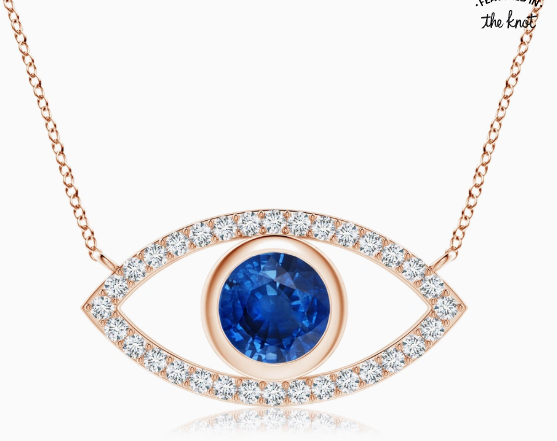 Blue Sapphire Evil Eye Pendant with Diamond Accents with Chain