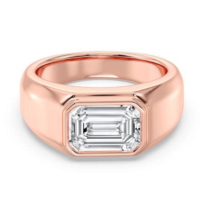 3 CT Emerald-Cut Lab-Grown Diamond Men's Bezel Set Engagement Ring