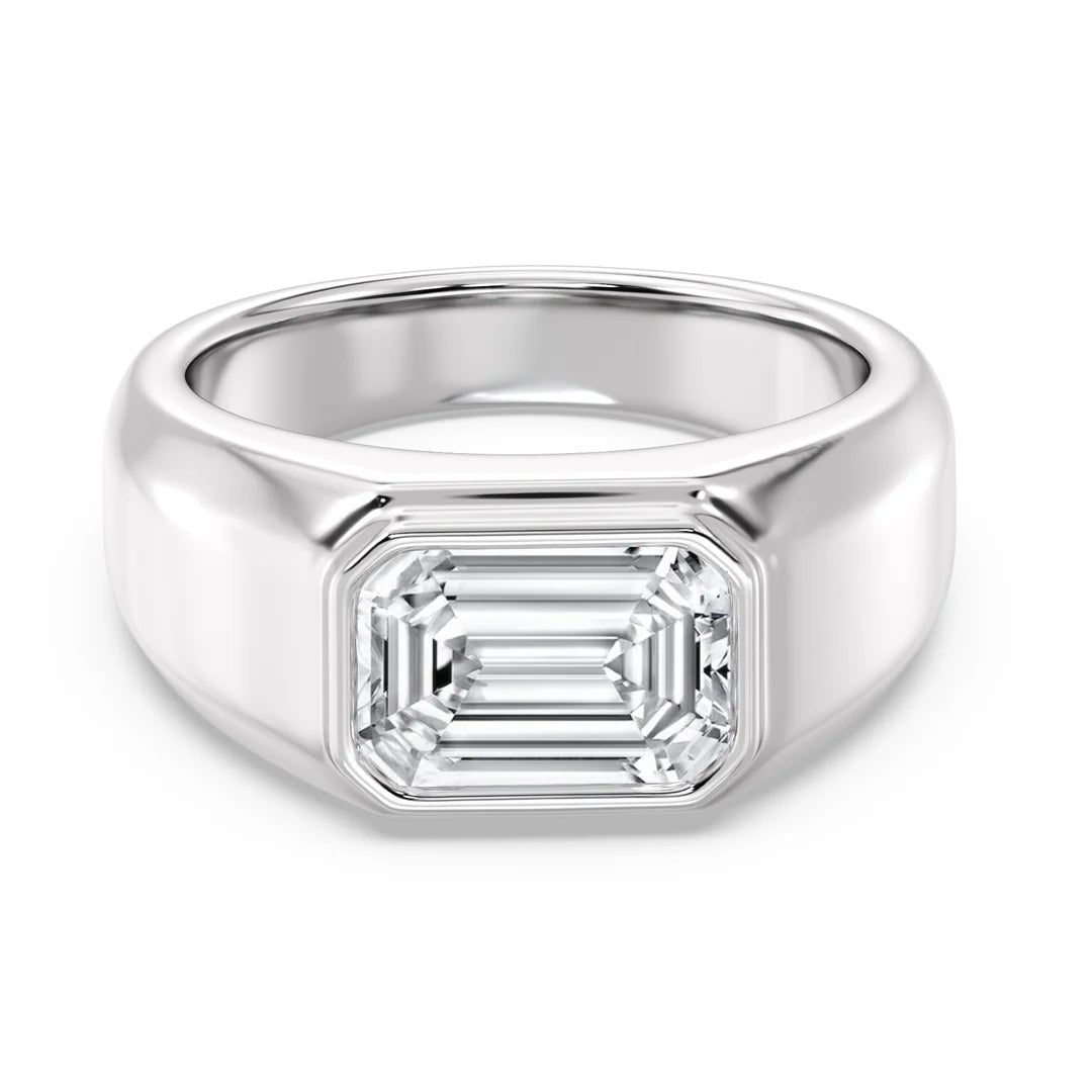 3 CT Emerald-Cut Lab-Grown Diamond Men's Bezel Set Engagement Ring