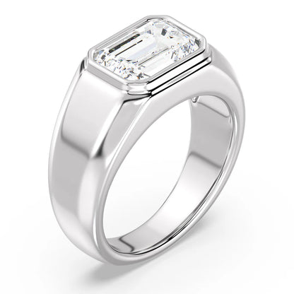 3 CT Emerald-Cut Lab-Grown Diamond Men's Bezel Set Engagement Ring