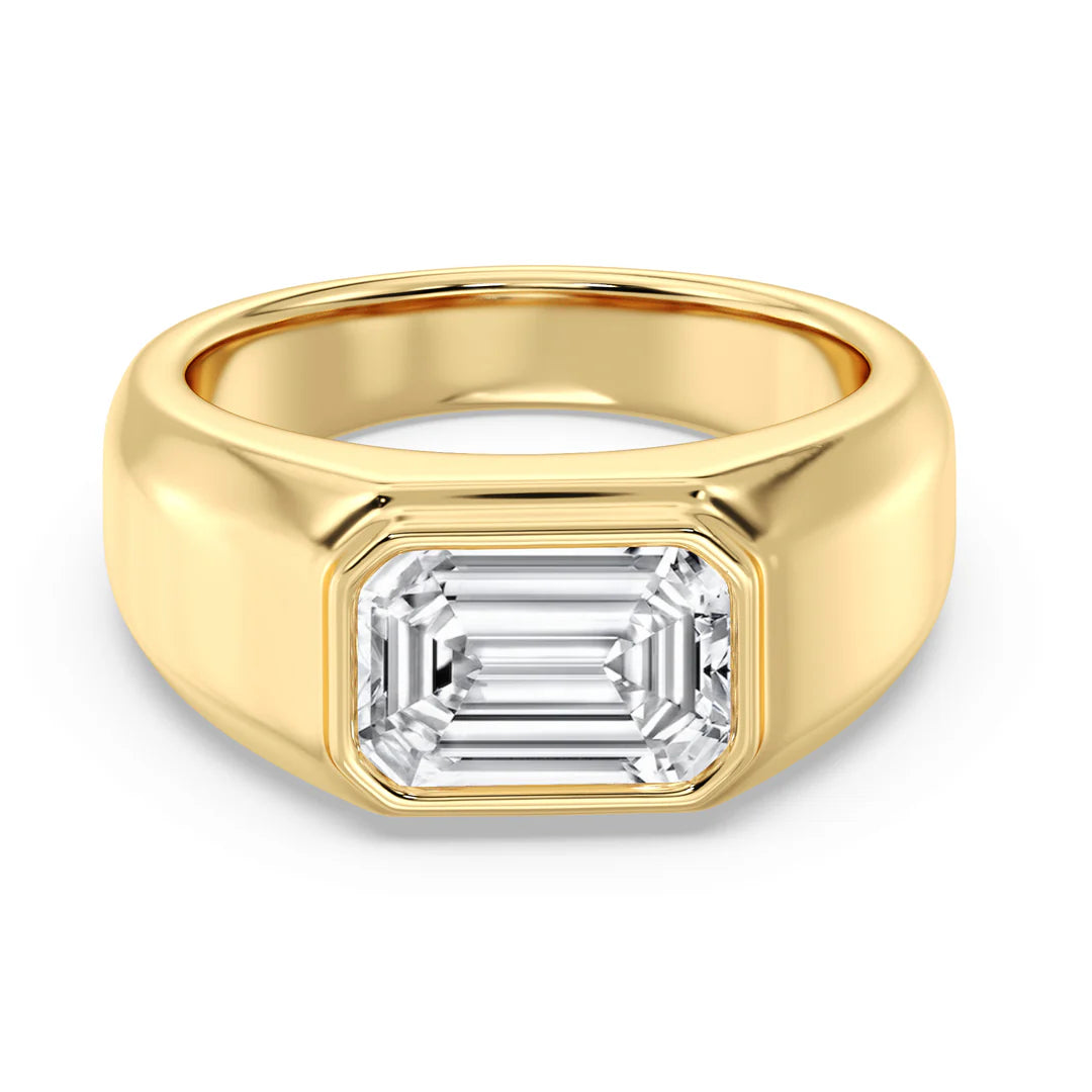 3 CT Emerald-Cut Lab-Grown Diamond Men's Bezel Set Engagement Ring