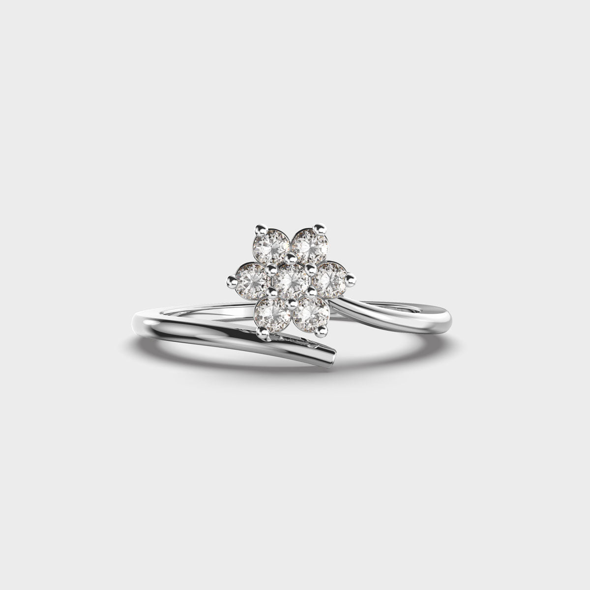 Dainty Flower and Stem Diamond Ring