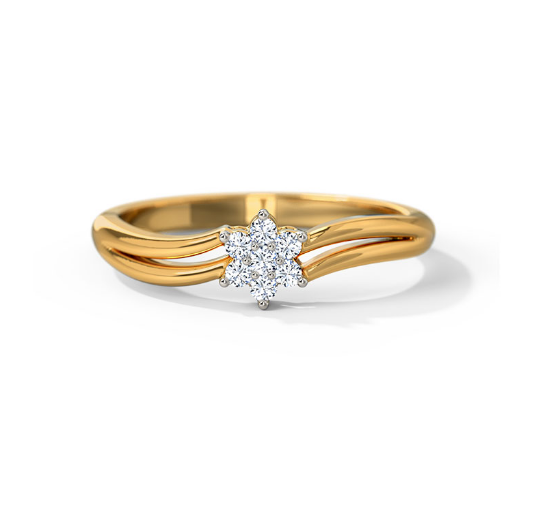 Gold ring with a diamond star-shaped center on a white background " lab grown diamond in hyderabad "