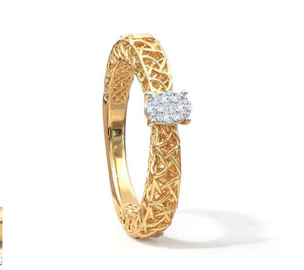 Gold ring with diamond on a white background
