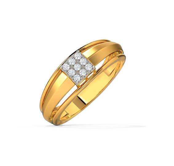 Gold ring with diamond accents on a white background, lab grown diamond in hyderabad