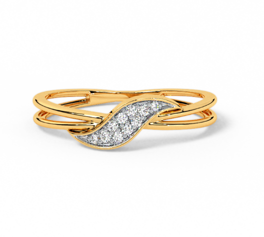 Gold ring with diamond accents on a white background